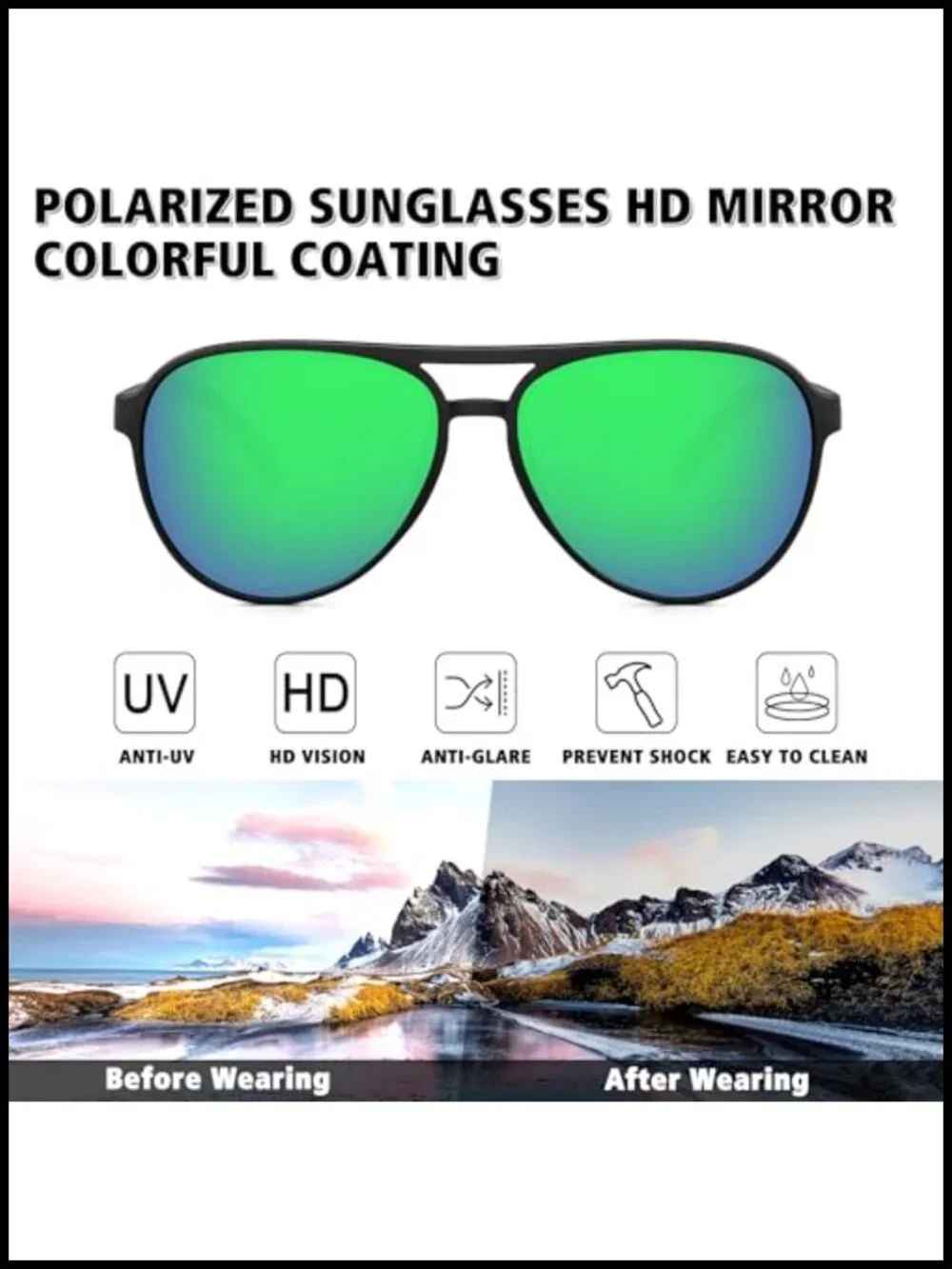 Polarized UV400 Aviator Sunglasses for Men Women Retro Sports Driving Running